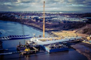 New Wear Crossing bridge pylon ready to be lifted