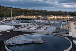 Typical waste settlement tanks found at yorkshire water's waste water treatment works crop